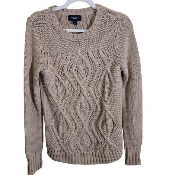 Lands' End Drifter Neutral Sustainable Cotton CableKnit Crewneck Pullover Size S - Picture 1 of 4
